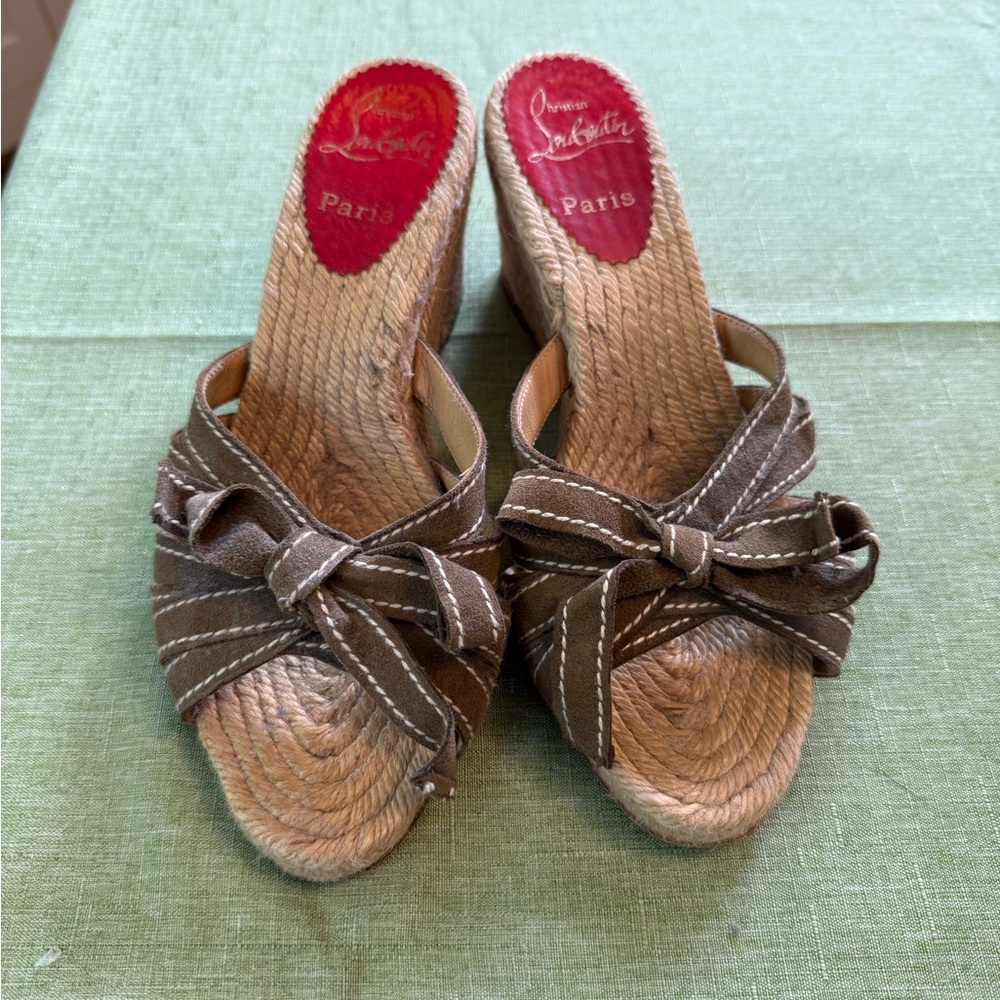 Christian Louboutin Brown Espadrille Wedge Sandals